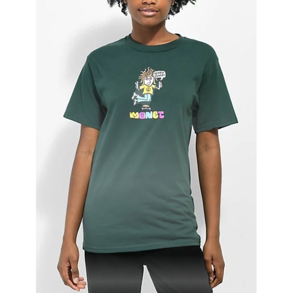 Monet Skateboards Hippy Jump Graphic T-Shirt Green Mens Large Skate Streetwear L